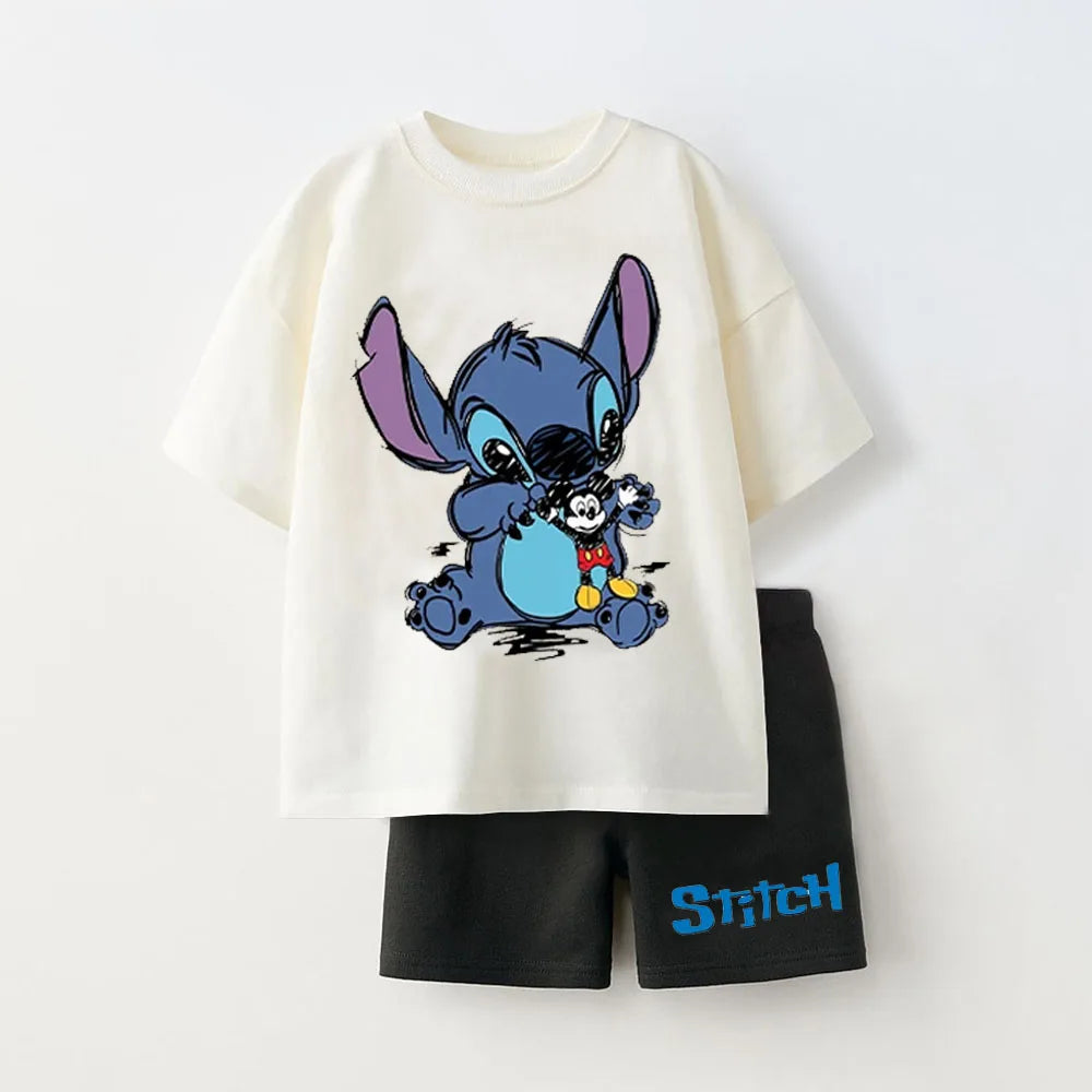 2Pcs  Summer Child Csotume Mickey Stitch TShirt+Shorts Set Casual Sports