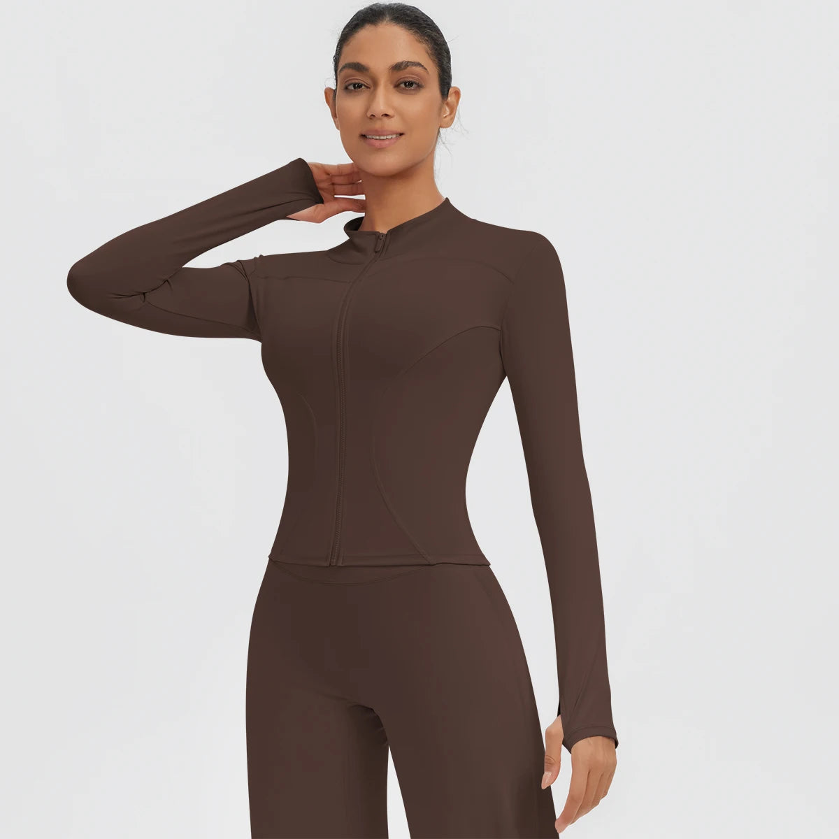 New Women's Stand-Up Collar Yoga Jacket Summer Fitness Sports Solid Color Workout Top Yoga Zipper Long Sleeves Sports Top Coat