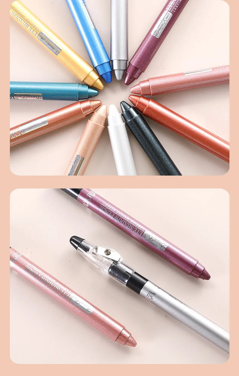12 Color Highlighter Eyeshadow Pencil Waterproof Glitter Matte Nude Eye Shadow Makeup Pigment Cosmetics Blue White Eyeliner Pen