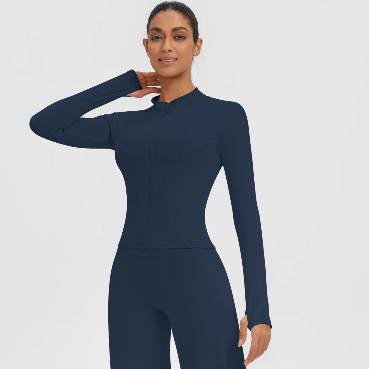 New Women's Stand-Up Collar Yoga Jacket Summer Fitness Sports Solid Color Workout Top Yoga Zipper Long Sleeves Sports Top Coat