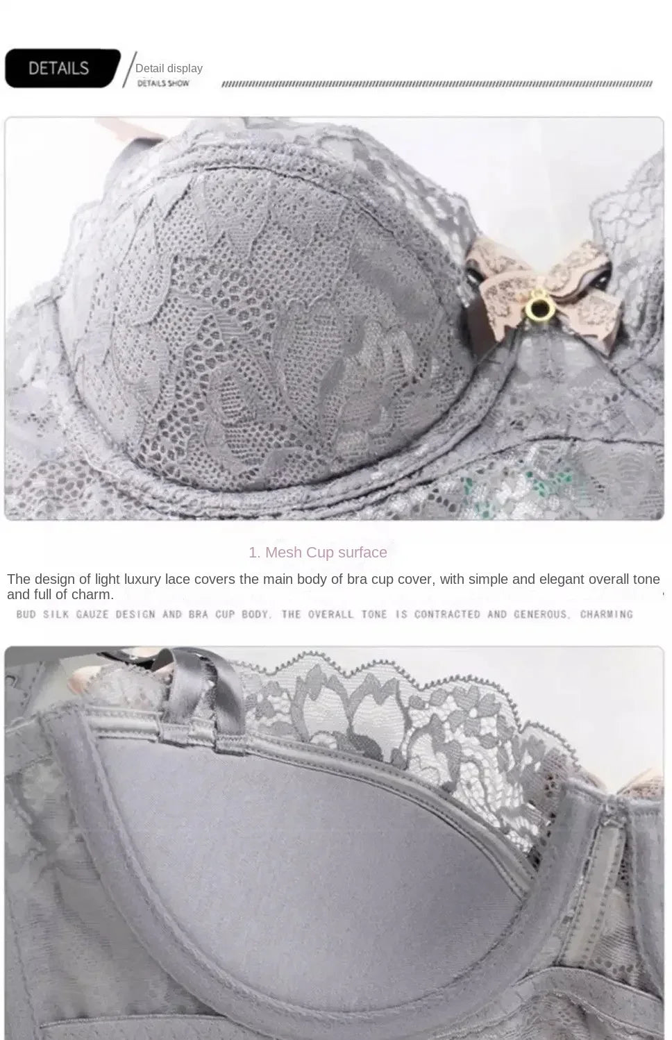 MOYISU 1/2 Ear AB Cup Pure Desire Girl Bra Set | Pull-up Bra Set With Bow Breathable French Lace Bra | Anti-Slip Cup Date Night