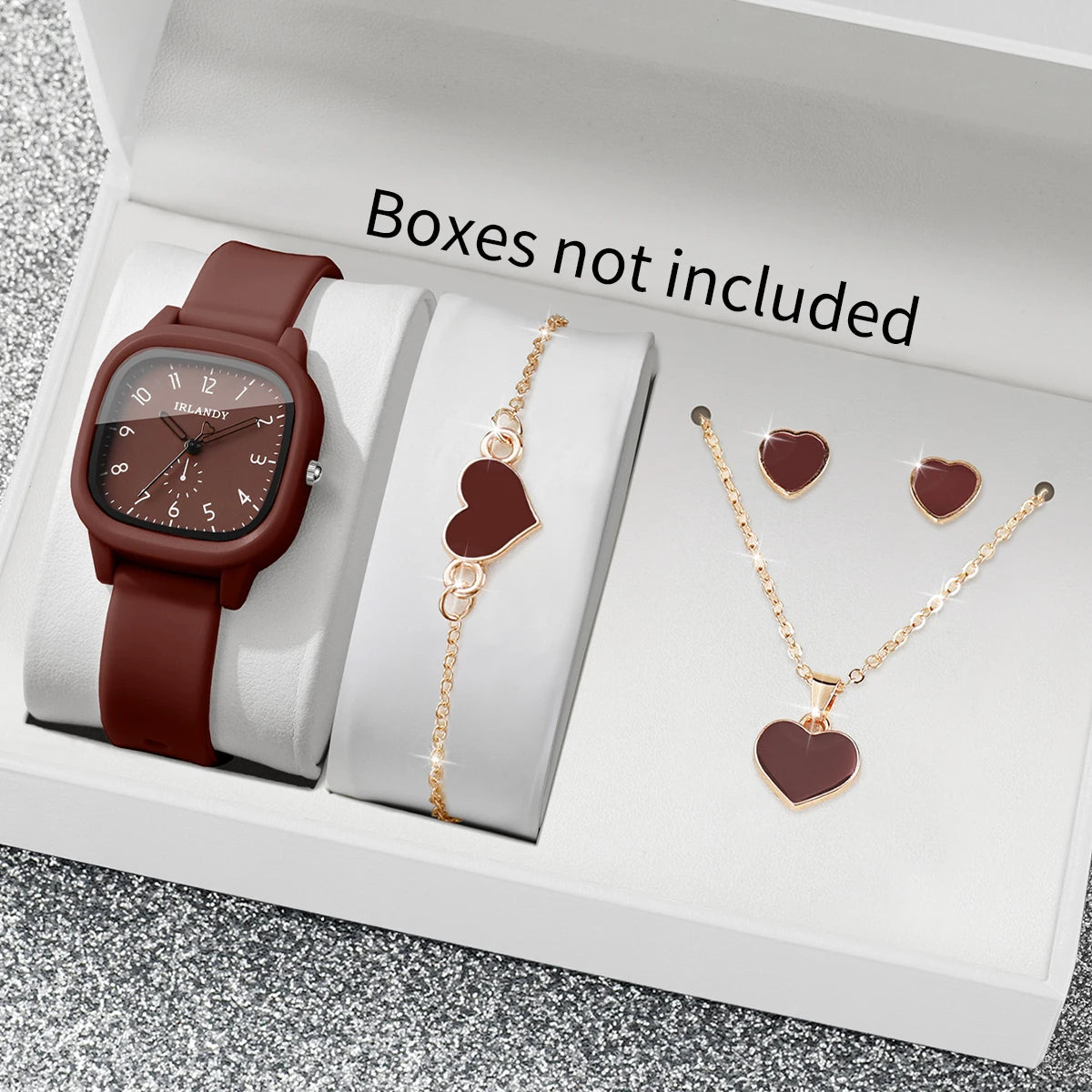 5PCS Fashion Arabic Dial Women Quartz Watch Heart Jewelry Set Square Silicone Strap Wristwatches Relogio Feminino (Without Box)