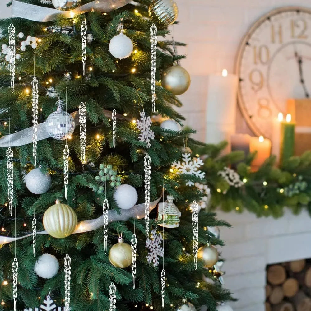 24pcs Clear Icicle Garland for Festive Holiday Decoration - Clear Icicle Pendants in Various ,Christmas Pendant & Drop Ornaments