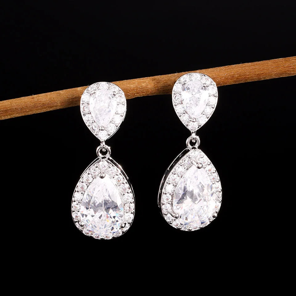 ZAKOL 9 Types Classic Sparkling Water Drop Zircon Pendant Dangle Earrings for Women Gorgeous Bride Bridesmaid Earring Jewelry