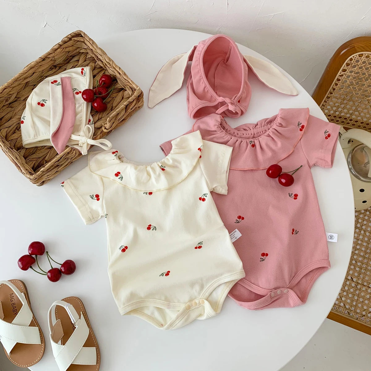 Summer Baby Romper for Girls Newborn Jumpsuit Cherry Cute 0-2 Years Old