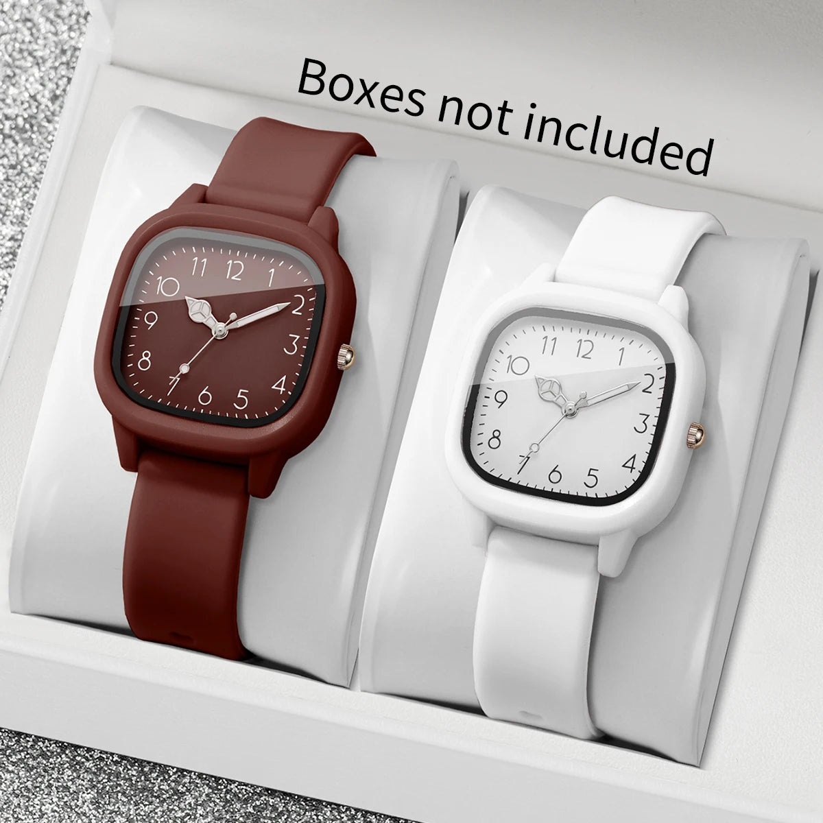 2PCS Fashion Square Arabic Dial Women Quartz Watch Set Silicone Strap Ladies Dress Wristwatches Relogio Feminino (Without Box)