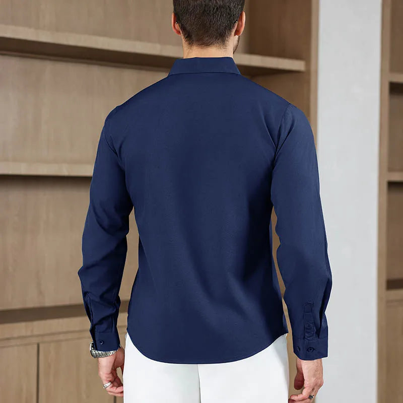 New Men's Business Casual Long Sleeved Solid Color Shirt Wrinkle Resistant Wrinkle Free Comfortable All Season Versatile Top
