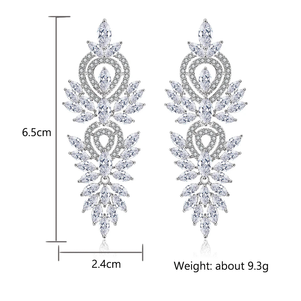 ZAKOL Luxury Leaf Marquise Zircon Long Drop Dangle Earrings Shiny Zirconia Bridal Women's Wedding Party Jewelry Accessories