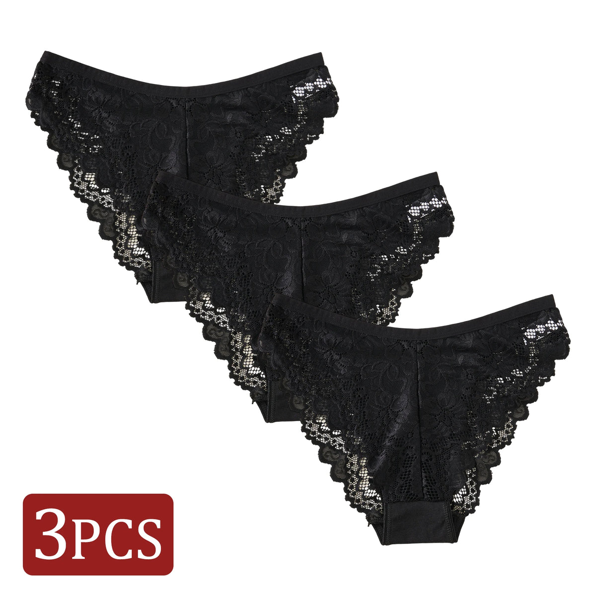 3PCS/Set Sexy Hollow Lace Black Underwear Breathable Female Intimate Lingerie Solid Color Embroider Floral Panties трусы женские