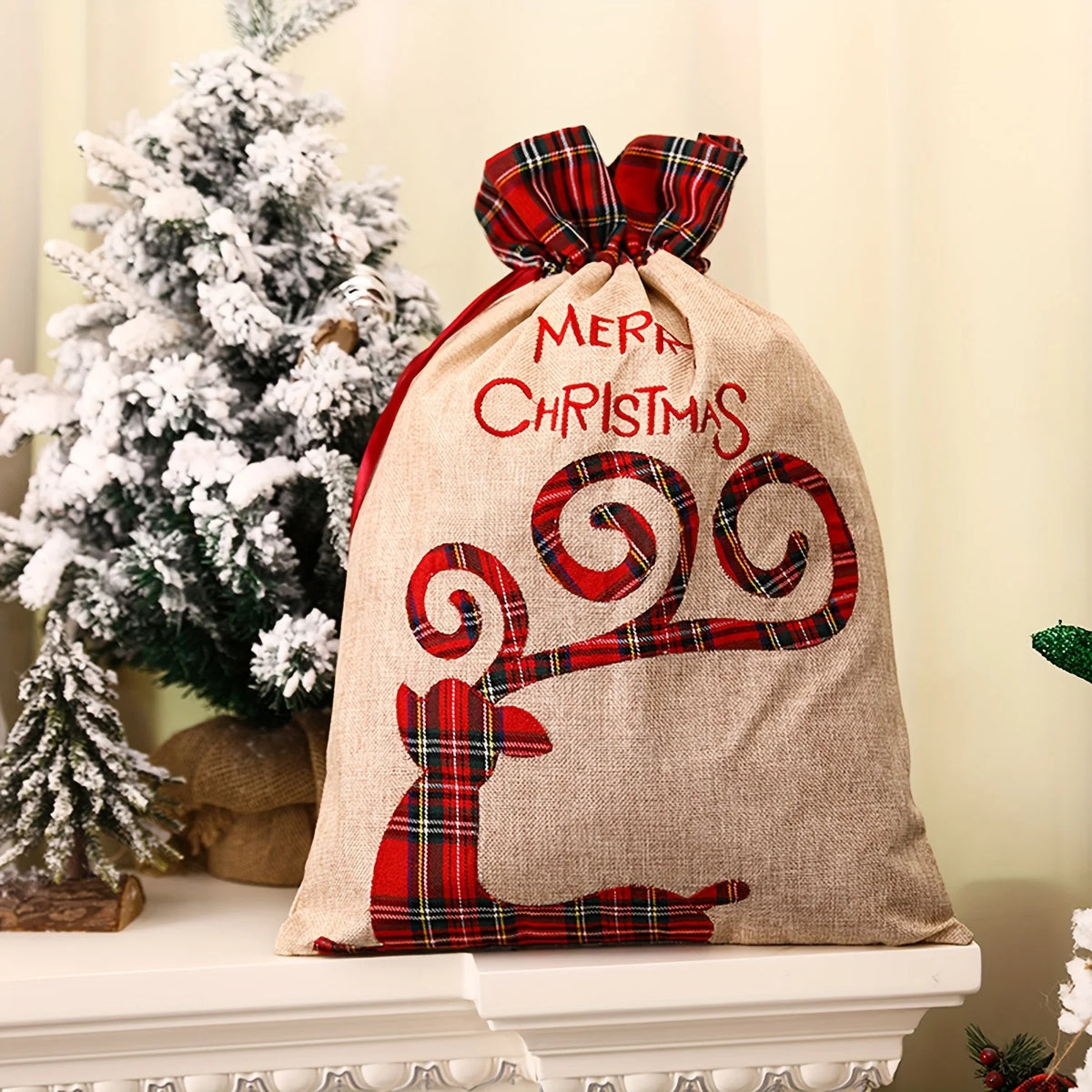 Party Occasions Christmas Present Bag Santa Reindeer Bag Ample Space Cute Prints Delicate Embroidery Festive Charm