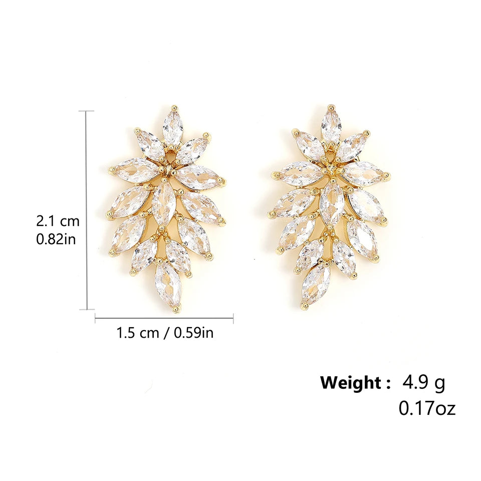 ZAKOL Luxury Leaf Marquise Zircon Bridal Earrings for Women White Shiny Crystal Elegant Wedding Party Jewelry