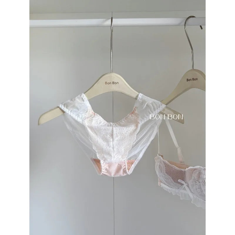 Women's French Lace Bra & Briefs Set Sexy Semi Cup Push Up Small Bust Support Enhance Comfort Lightweight Bralette Free Shipping