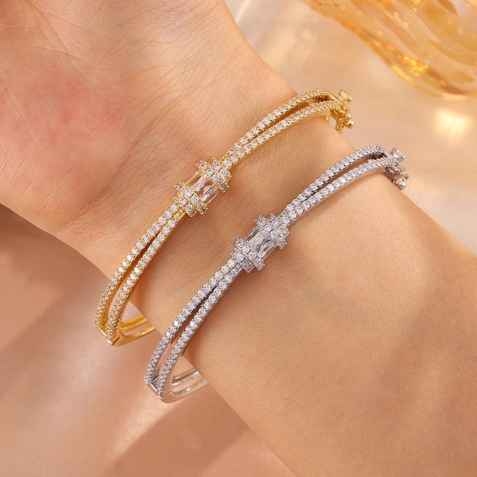ZAKOL 5/1pcs Buling Buling Zirconia Stainless Steel Copper Stackable Bracelets Fashion Trendy Wrist Jewelry for Women