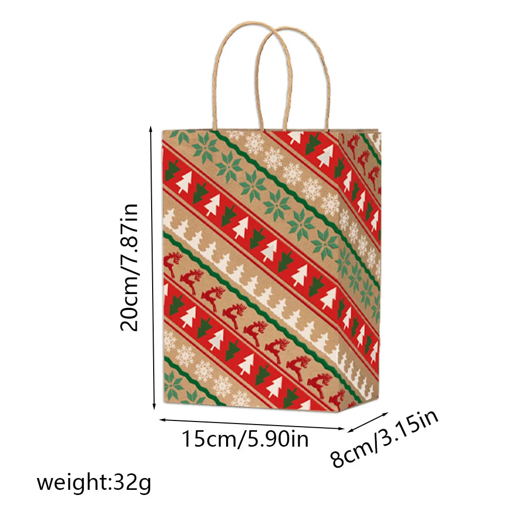 12Pcs Christmas Kraft Paper Gift Bags, 6 Designs Xmas Holiday Treat Bags,for Gift Wrapping, Candy & Cookie Packaging