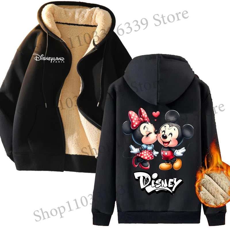 Mickey Mouse Sweatshirt Coat Male Female Autumn Winter New Thicken Long Sleeve Hooded Tops Outerwear Cartoon Clothing Xmas Gift