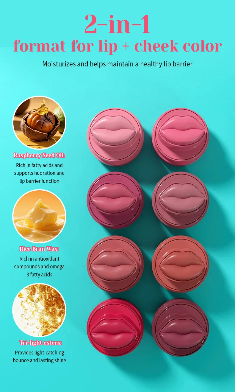 Lip And Cheek 2-in-1 Balm, Round Jar High Gloss Moisturizing Lip Gloss Long-lasting Moisturizing Multicolor Cheek Cream