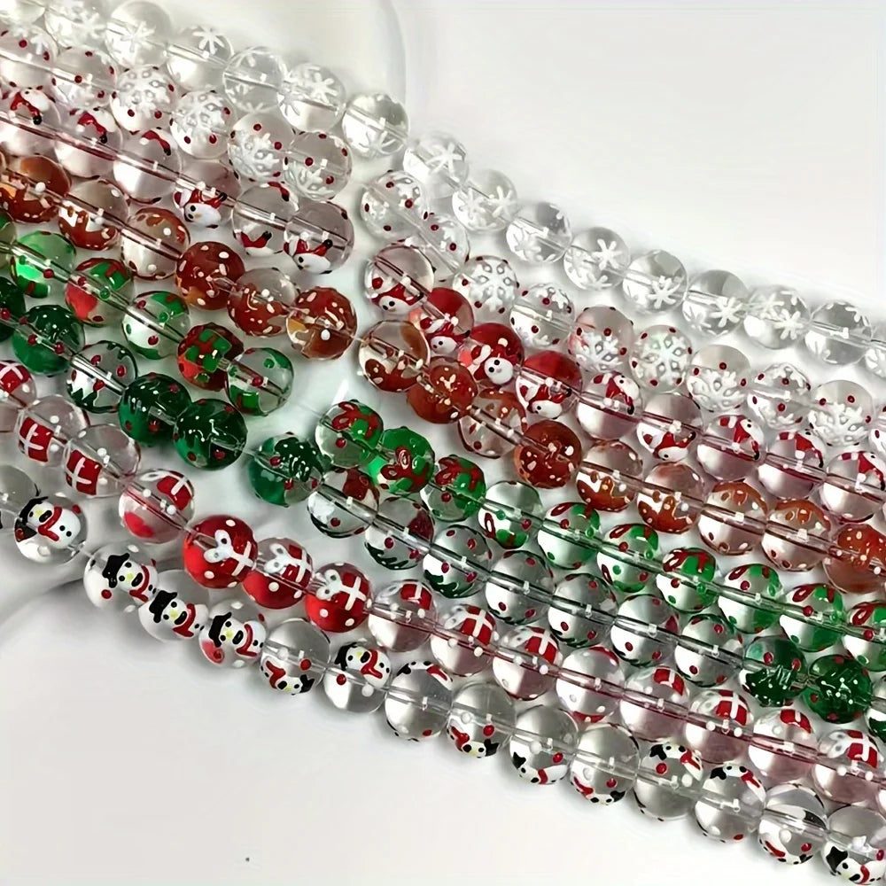 15Pcs 12mm Christmas transparent Glass Hand-drawn Spacer Loose Beads For Jewelry Bracelets Necklace Making DIY Accessories