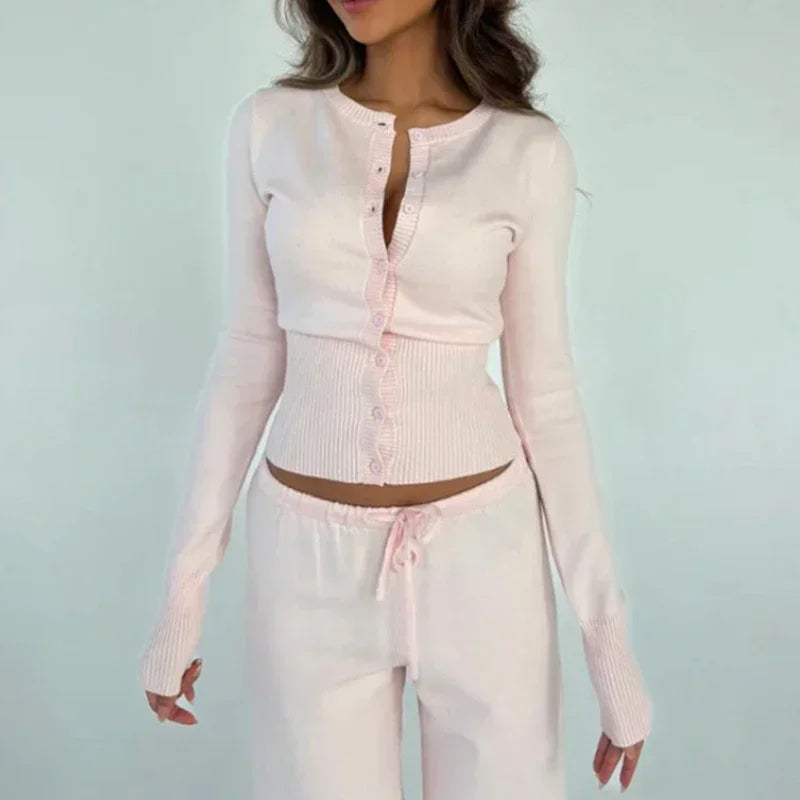 Women Elegant Solid Sweater Cardigans Korean Chic Slim Fit Cropped Knitted Tops Autumn Casual Long Sleeve O Neck Sweaters Coats