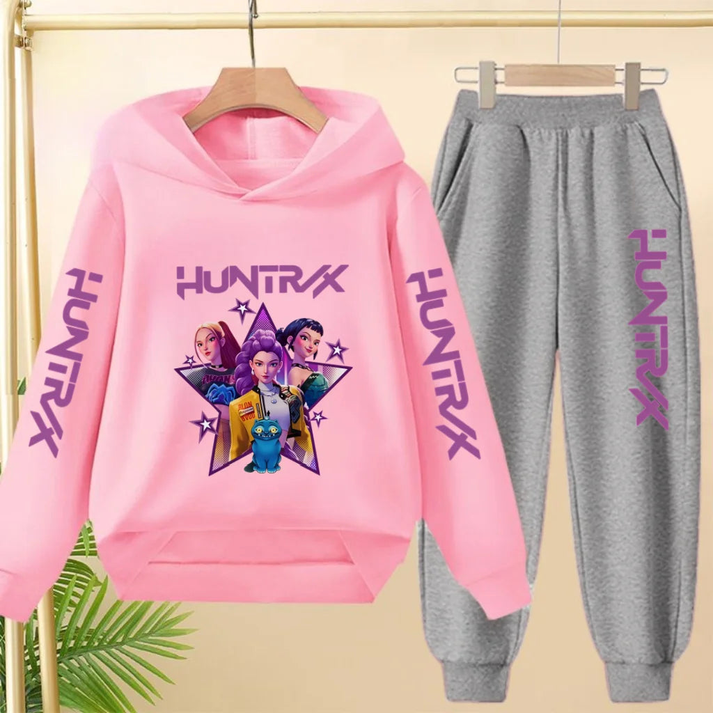 Kids Hot-selling Hoodie Golden Korean Wave Girl Group Cartoon Sweatshirts+Pants Boys Girls Toddler Sports Top 3-12Yrs Casual Set