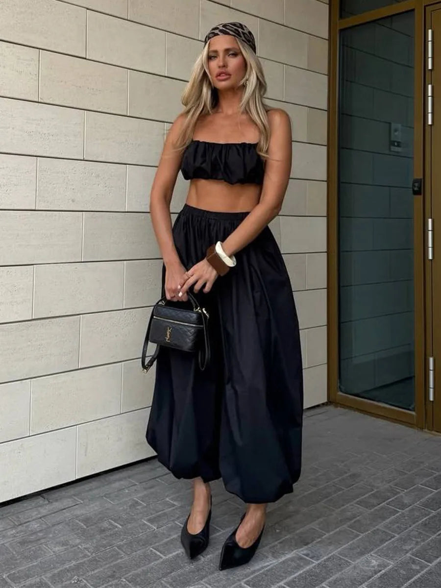 Y2k Fashion Pocket Bloomers Female Trousers Wide Leg Women Pants Pleated Loose High Waist Patchwork Bandage Streetwear