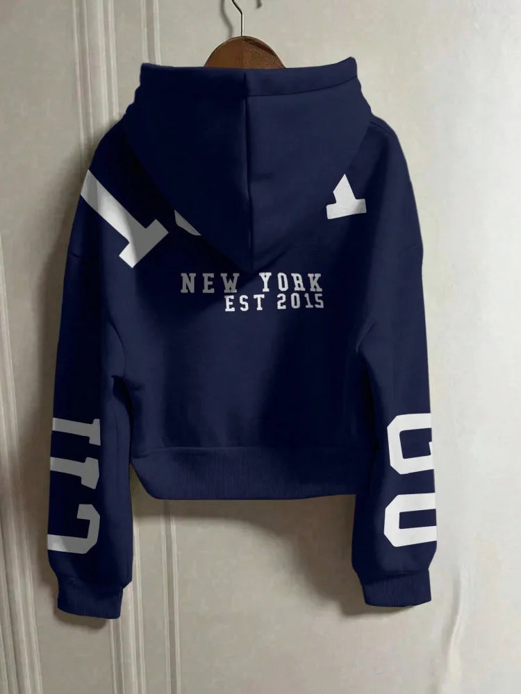 Women Y2K Crop Zip Up Hoodie Letter Print Oversized Long Sleeve Hooded Sweatshirt Casual Streetwear Short Jacket Outerwear