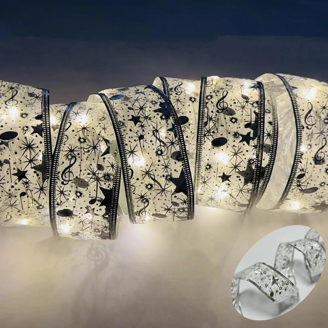 Christmas Decoration LED Ribbon Lights Christmas Tree Ornaments DIY Lace Bows String Light Navidad Home Decoration New Year 2025