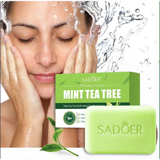 Peppermint Tea Tree Essential Oil Soap Refreshing Gentle Cleansing Bar Soap Soothing For Face Body Bath Skin Care 105g