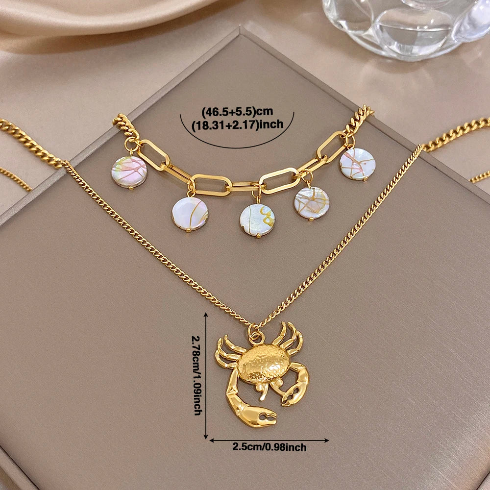 Flashbuy Golden Ocean Charm Necklace, Starfish Crab Octopus Pendant, Boho Beach Jewelry for Women, Summer Vacation Accessory