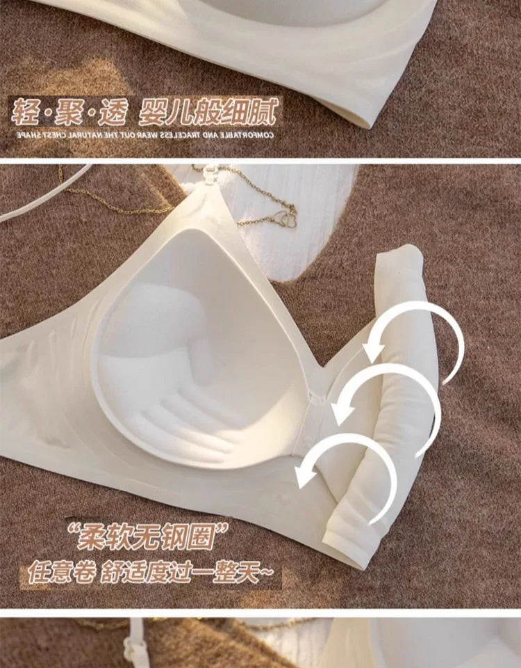セクシー Bralette Small Chest Gathering Seamless Thin Straps Backless Wirefree Comfort Fixed Cup Lingerie Invisible Support Women US