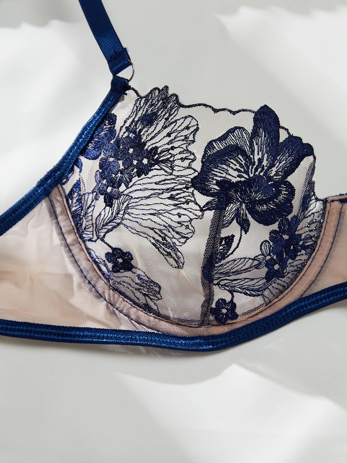 Elegant Blue Sexy Nighty Underwire Bra Underwear Set Party Club Night Women Chef Ultrathin Underwear set