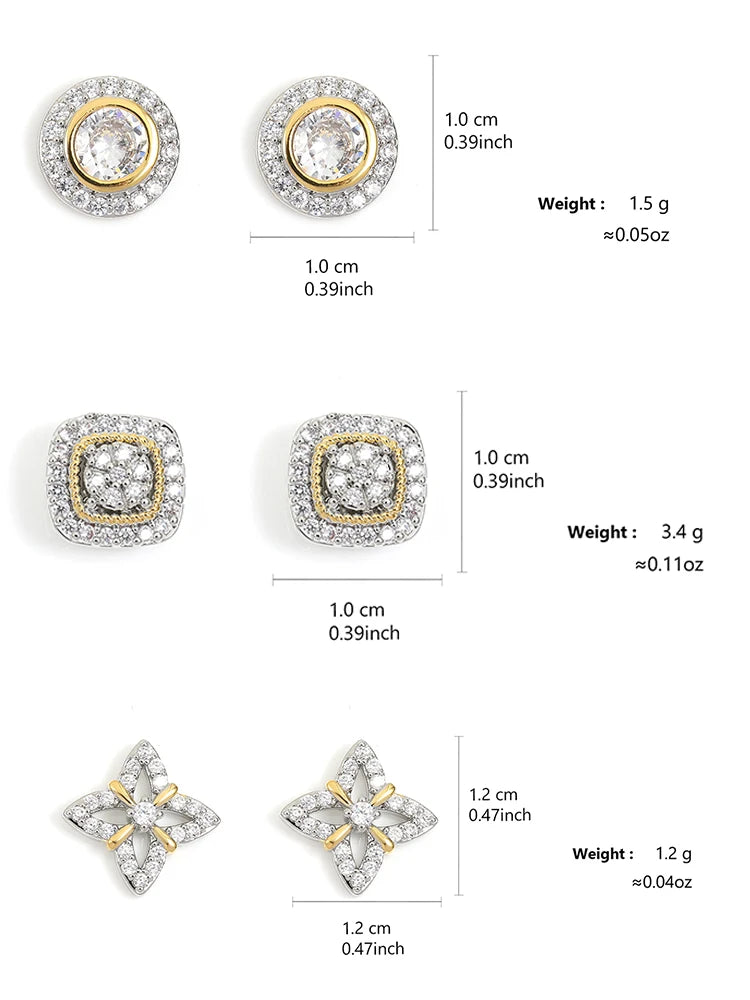 ZAKOL Brand New Arrival Buling Iced Out CZ Stud Earrings Hip Hop Rapper Geometric Round Square Zircon Women Men Ear Accessories