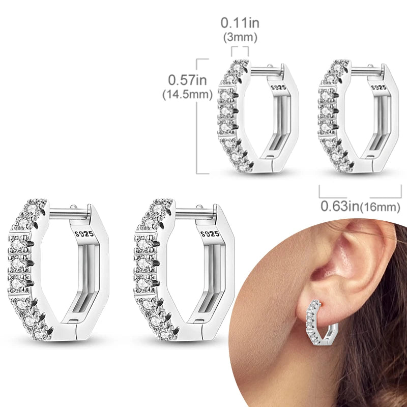 925 Sterling Silver Hoop Earrings with Zircon