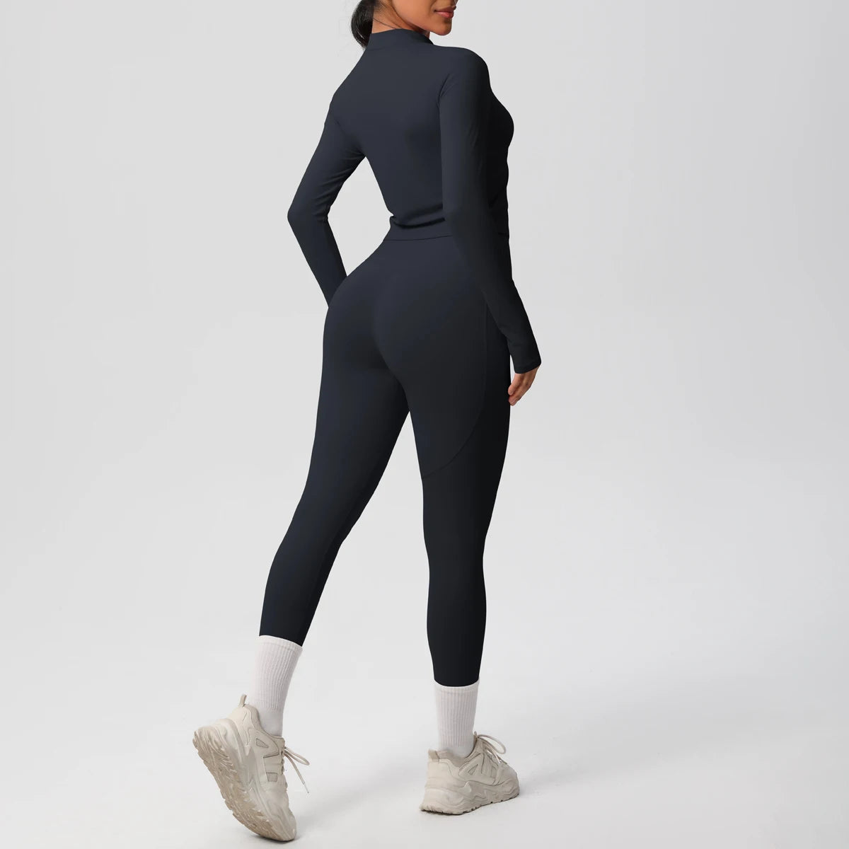 2PCS Yoga Suit Women Gym Set Leggings With Pocketed Women Tracksuit Running Zipper Workout Sportswear Long Sleeve Sports Shirt
