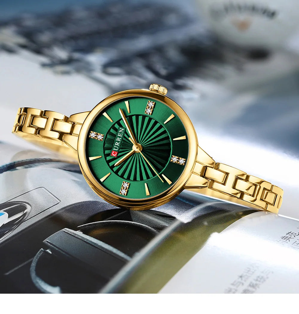 CURREN Luxurious and Elegant Round Dial with Stainless Steel Bracelet Fashion Dress Quartz Watches for Women