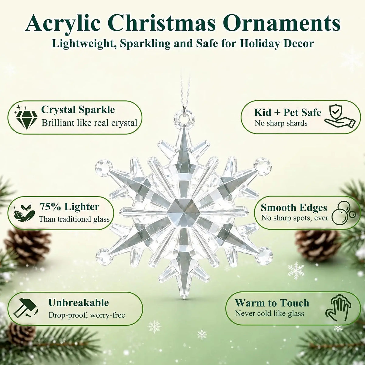 Clear Acrylic Christmas Icicle Snowflake Ornaments,Winter Wonderland Tree Decorations,Christmas Tree Window Mantel Hanging Decor