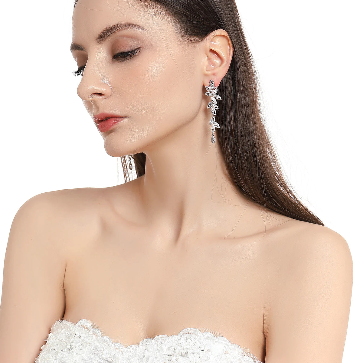 Luxury Polish Best Selling Leaf CZ Long Drop Earrings for Women Elegant AAA Zircon Bridal Earring  Wedding Party Jewelry
