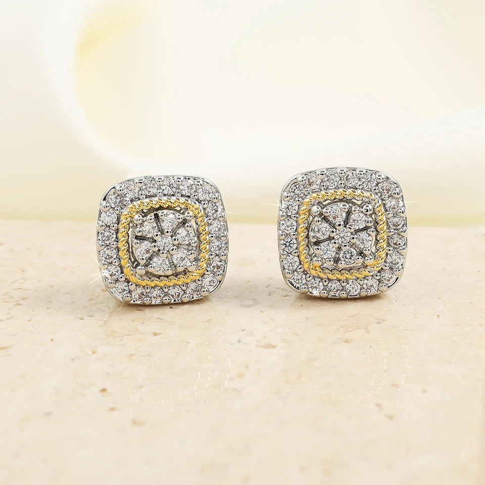 ZAKOL Brand New Arrival Buling Iced Out CZ Stud Earrings Hip Hop Rapper Geometric Round Square Zircon Women Men Ear Accessories