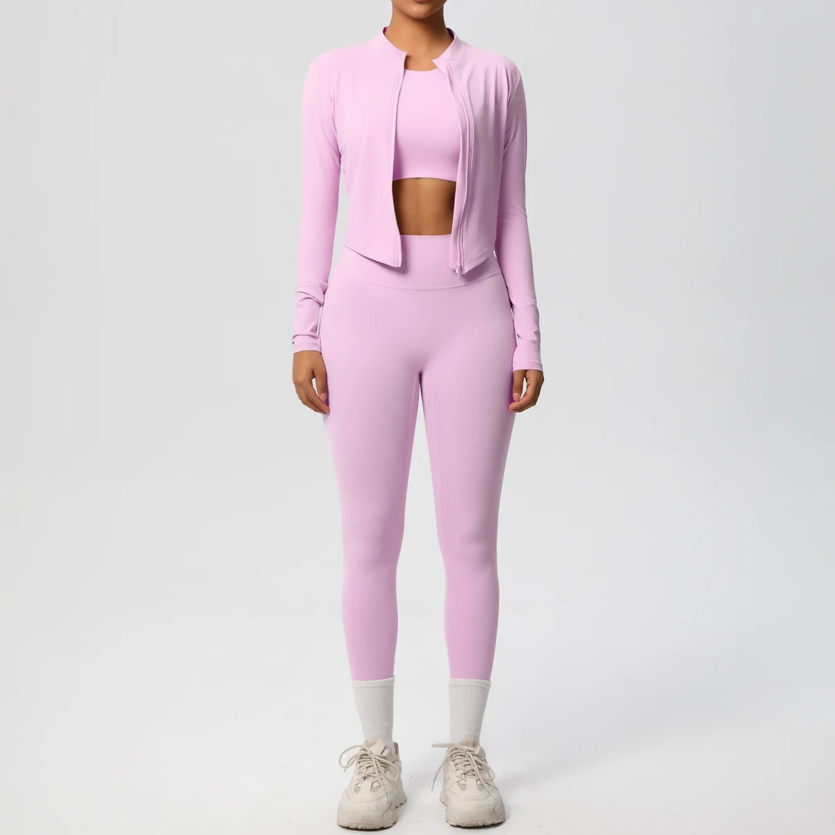 Yoga Three Piece Set for Women's Yoga Zipper Long Sleeves Sports Running Quick Drying Yoga T-shirt Push Up Female Pants Yoga Set