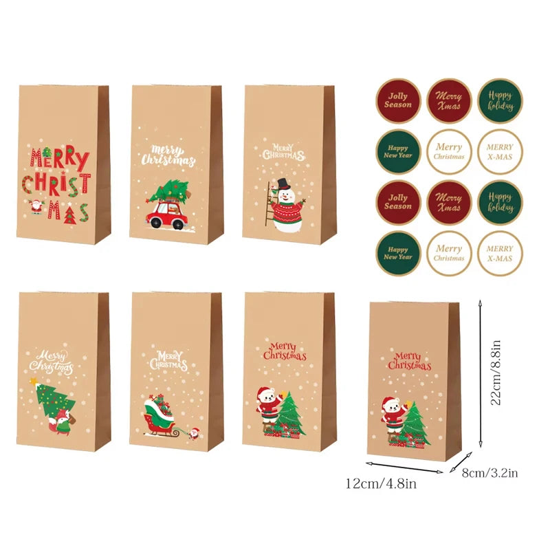 12/24pcs Christmas Candy Bag, Candy Gift Bag, Holiday Accessory Storage Bag, New Year'S Gift Packaging Bag, Paper Bag