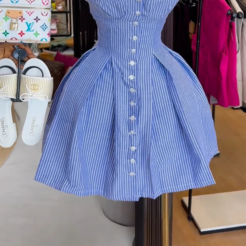 BKLD Summer Spaghetti Strap Mini Dress 2026 Women Clothing Sexy Blue Striped A-Line Female Camisole Club Party Short Dresses