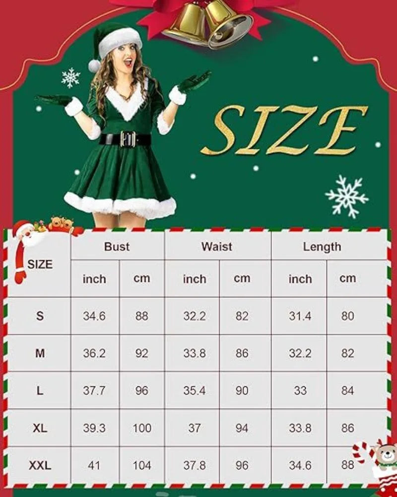 4-Piece Santa Claus Costume, Ladies Santa Dress Santa Claus Costume