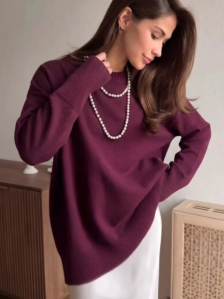 Women's Casual Solid Cotton Pullovers O-Neck Long Sleeve Warm Loose Knitted Top Female Autumn Winter Basic Soft Sweater