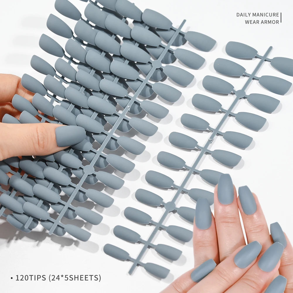 120pcs Frosted Matte False Nail Detachable Full Cover Artificial Fingernails Ballet Square Head Press On Fake Nail Tips
