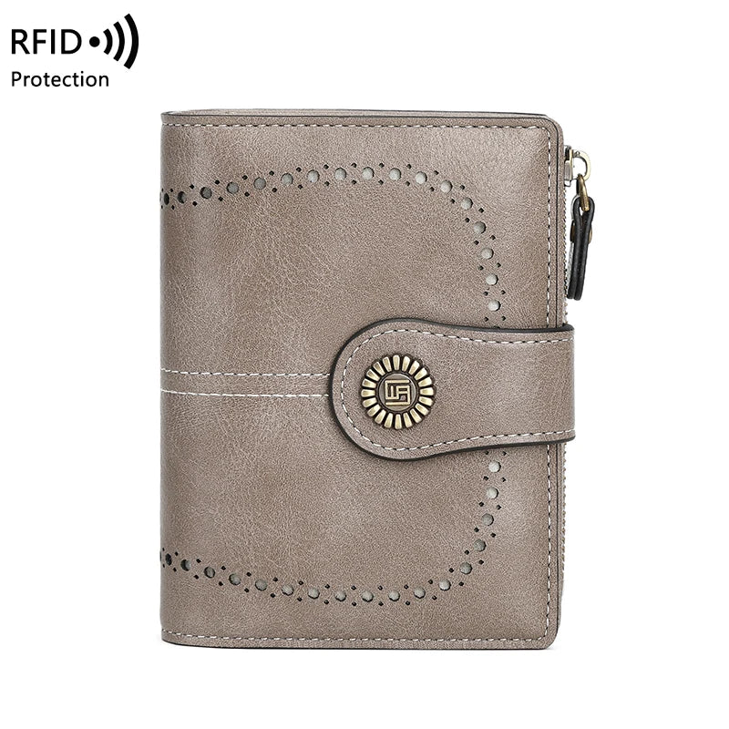 RFID Anti-Theft Retro Wallet for Women, Multi-Card Zipper, Zipper Buckle, Fashion Coin Wallet, Multi-functional Short Wallet