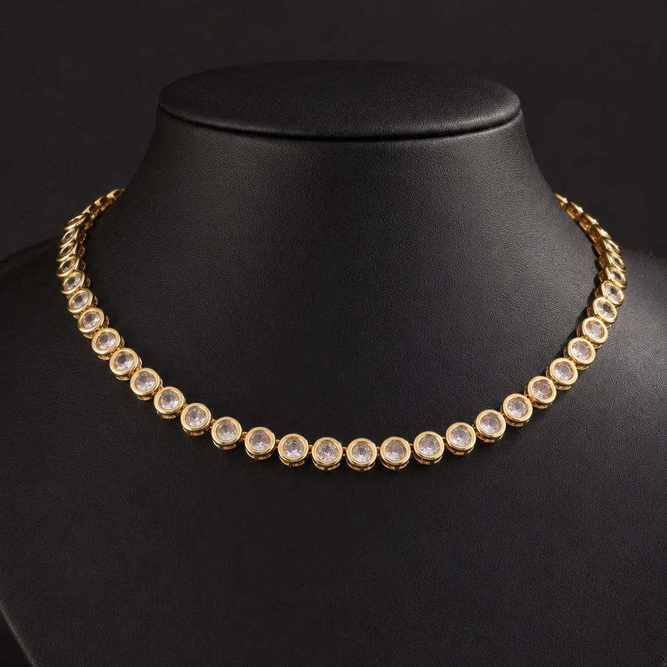 ZAKOL Luxury Dainty Shiny Colorful Zircon Round Tennis Choker Necklace for Women Elegant Sparkling Crystal Wedding Party Jewelry