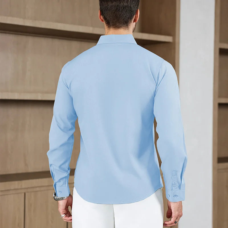 New Men's Business Casual Long Sleeved Solid Color Shirt Wrinkle Resistant Wrinkle Free Comfortable All Season Versatile Top