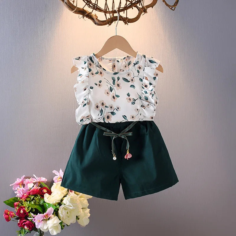 Girls Summer Chiffon Kids Clothes Cotton Set Short Sleeve 2025 New