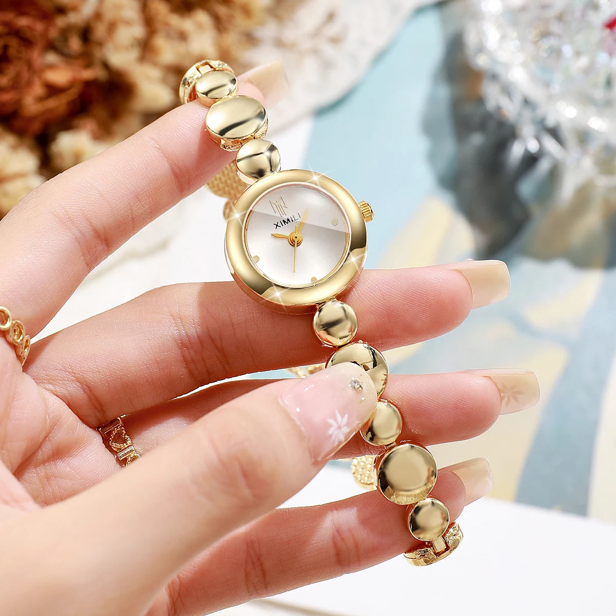 Luxury Gold Bracelet Strap Women Watches Elegant Round Dial Ladies Dress Quartz Wristwatch Clock Relogio Feminino（Without Box）