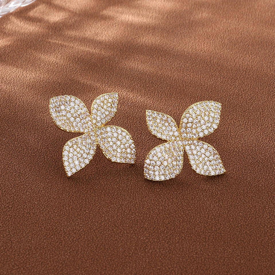 ZAKOL Original Design Shiny Cubic Zirconia Leaf Flower Earrings for Women Gorgeous Buling CZ Wedding Party Jewelry