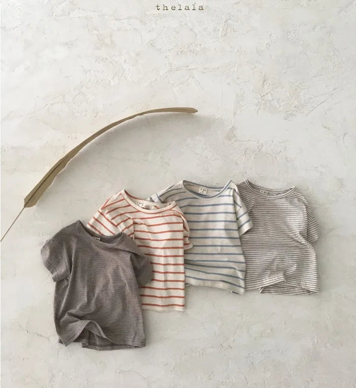 Baby Boy Stripe Shirt Summer Casual Short Bat Sleeve Kids Shirt for Boys